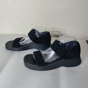 Aerosoles Womens Black Platform Sandals Two Strap Wedge Comfort Shoes Size 8.5